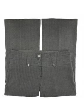 Y2K "Zone Choc" Drak Grey Pinstriped Wide Leg Trousers W Buttons Details Sz 11